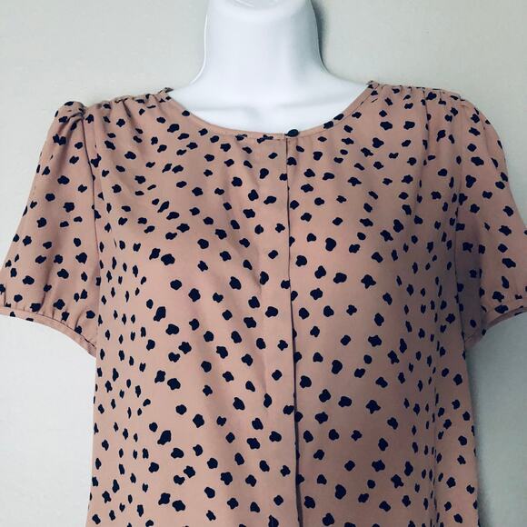 Ann Taylor LOFT SZ S Jagged Dots Career Top Blouse Pink Animal Print - Picture 2 of 9